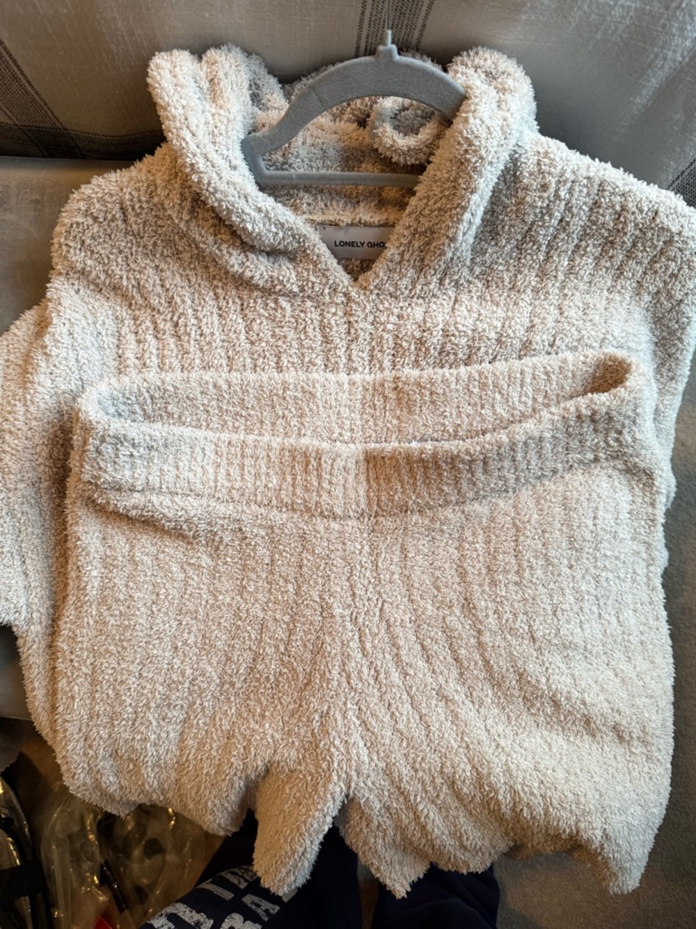 LONELY GHOST Plush Cream Hooded Pullover and Shorts Set - NWOT